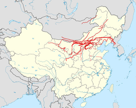 The route of the Great Wall of China