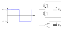 Single phase of a three-phase bridge rectifier, showing 2 levels possible. Bottom right shows the switch equivalent of the IGBT operation. 2-level-animation.gif