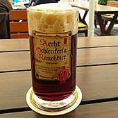 Smoked beer from the Schlenkerla brewpub in Bamberg, Germany 20190423 172521 Aecht Schlenkerla Rauchbier in Bamberg anagoria.jpg