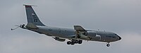 A KC-135R Stratotanker, tail number 62-3565, on final approach at Kadena Air Base in Okinawa, Japan in March 2020. It is assigned to the 909th Air Refueling Squadron at Kadena AB.