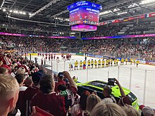 Postgame between Sweden and Latvia in Arena Riga 2023 IIHF World Championship Latvia vs Sweden.jpg