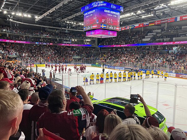 Postgame between Sweden and Latvia in Arena Riga