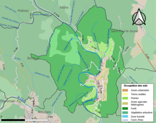 Barevná mapa znázorňující využití půdy.