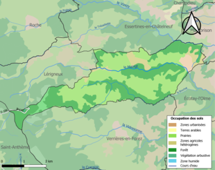 Barevná mapa znázorňující využití půdy.