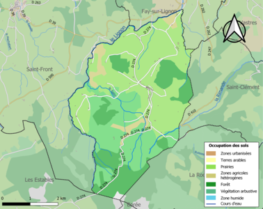 Carte des infrastructures et de l'occupation des sols de la commune en 2018 (CLC).