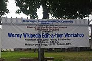 The banner of 6th Waray Wikipedia Edit-a-thon at the University of the Philippines Visayas Tacloban College (UPVTC) held on November 18-19, 2016. The event was organized by the The Leyte-Samar Heritage Center of UPVTC and the Sinirangan Bisaya Wikimedia Community.