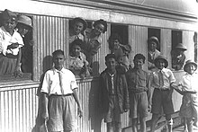 A group of "Teheran Children" in front of a railway carriage A GROUP OF "TEHERAN CHILDREN" IN FRONT OF A RAILWAY CARRIAGE IN ATLIT. qbvTSh SHl "yldy thrn" mKHvTS lqrvn rkbt b`tlyt.D31-041.jpg