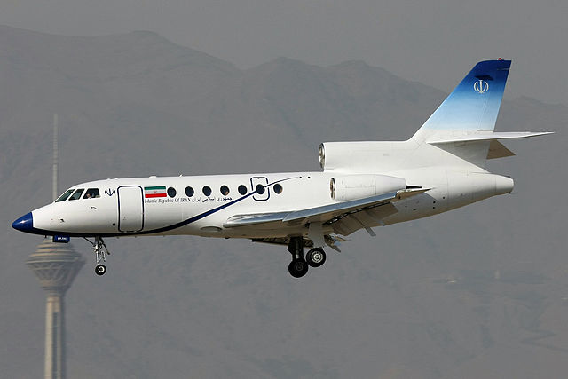 Falcon 50 of the Iranian government landing at Mehrabad International Airport in Tehran