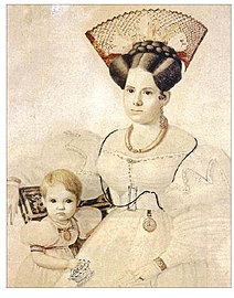 Charles Henri Pellegrini. Agustina Rosas de Mansilla con su hijo Lucio, 1835.