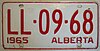 Alberta 1965 kentekenplaat - Nummer LL-09-68.jpg