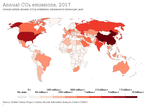 Annual CO₂ emissions, OWID