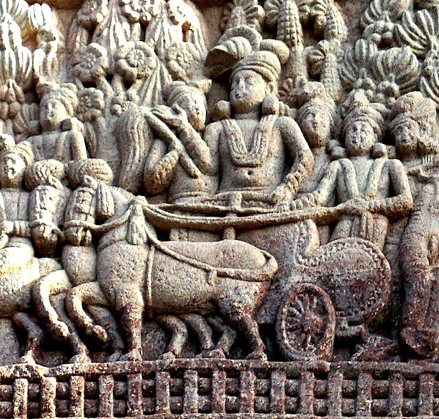 A c. 1st century BCE/CE relief from Sanchi, showing Ashoka on his chariot, visiting the Koliyas at Ramagrama.