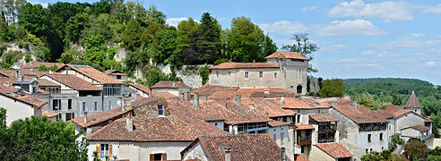 Roofs and castle of Aubeterre-sur-Dronne, Charente, France, SW view