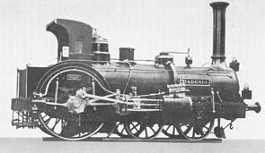 German Crampton locomotive Badenia of the Baden State Railway, built in 1863 Badische IX.jpg