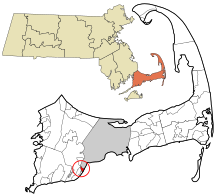 Barnstable County Massachusetts incorporated and unincorporated areas Popponesset Island highlighted.svg