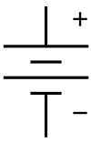   The symbol for a battery in a circuit diagram.