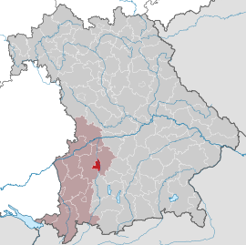 Poloha mesta Augsburg v rámci spolkovej krajiny Bavorsko