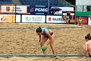 Deutsch: Beachhandball Europameisterschaften 2019 (Beach handball Euro); Tag 5: 6. Juli 2019 – Frauen, Platzierungsspiel für die Ränge 17–20, Nordmazedonien-Slowenien 0:2 (10:13, 9:15) English: Beach handball Euro; Day 5: 6 July 2019 – Placement Match/Cross Match for rank 17–20 Women – North Macedonia-Slovenia 0:2 (10:13, 9:15)