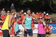 Deutsch: Beachhandball Europameisterschaften 2019 (Beach handball Euro); Tag 1: 2. Juli 2019 – Männer, Vorrunde Gruppe A, Deutschland-Norwegen 2:0 (22:14, 22:20) English: Beach handball Euro; Day 1: 2 July 2019 – Men Preliminary Round Group A – Germany-Norway 2:0 (22:14, 22:20)