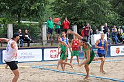 Deutsch: Beachhandball Europameisterschaften 2019 (Beach handball Euro); Tag 2: 3. Juli 2019 – Männer, Vorrunde Gruppe D, Ungarn-Schweden 2:0 (23:22, 32:24) English: Beach handball Euro; Day 2: 3 July 2019 – Women Preliminary Round Group A – Men Preliminary Round Group D – Hungary-Sweden 2:0 (23:22, 32:24)