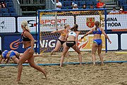 Deutsch: Beachhandball Europameisterschaften 2019 (Beach handball Euro); Tag 5: 6. Juli 2019 – Frauen, Halbfinale, Ungarn-Niederlande 2:0 (19:16, 15:12) English: Beach handball Euro; Day 5: 6 July 2019 – Semifinal Women – Hungary-Netherlands 2:0 (19:16, 15:12)