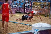 Deutsch: Beachhandball bei den Olympischen Jugendspielen 2018; Tag 7, 13. Oktober 2018; Jungen, Spiel um Platz Drei– Argentinien-Kroatien 2:0 English: Beach handball at the 2018 Summer Youth Olympics at 13 October 2018 – Boys Bronze Medal Match – Argentina-Croatia 2:0