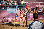 Deutsch: Beachhandball bei den Olympischen Jugendspielen 2018 in Buenos Aires; Tag 7, 13. Oktober 2018; Mädchen, Finale Argentinien-Croatien 2:0 English: Beach handball at the 2018 Summer Youth Olympics in Buenos Aires at 13 October 2018 – Girls Gold Medal Match – Argentina-Croatia 2:0 Español: Handball de playa en los Juegos Olimpicos de la Juventud Buenos Aires 2018 en 13 de octubre de 2018 – Partido por la medalla de oro femenino - Argentina-Croacia 2:0