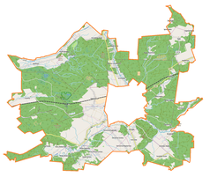 Mapa konturowa gminy wiejskiej Biłgoraj, w centrum znajduje się punkt z opisem „Dąbrowica”