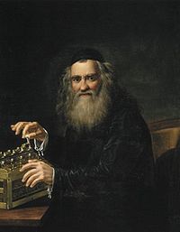 אברהם יעקב שטרן, מחזיק באחת ממכונות החישוב שתכנן (דיוקן מאת אנטוני בלנק (אנ'))