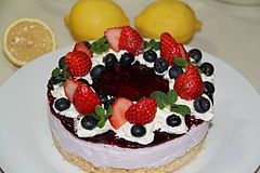 Blueberry and mixed-fruit cheesecake