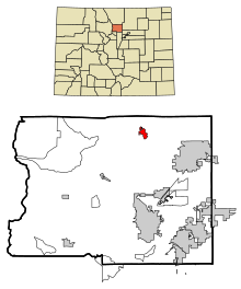 Boulder County Colorado Eingetragene und nicht eingetragene Gebiete Lyons Highlighted.svg