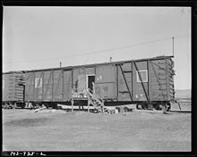 Box car made into home for miner (1946). Box car made into home for miner. This is part of company housing project. Union Pacific Coal Company, Reliance Mine... - NARA - 540575.jpg