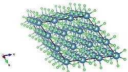 View of extended packing structure of calcium fluoride down a separate axis; expanded unit cell.