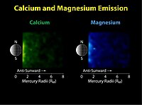 Image de synthèse en couleur présentant de façon décroissante les émissions de calcium et magnésium.