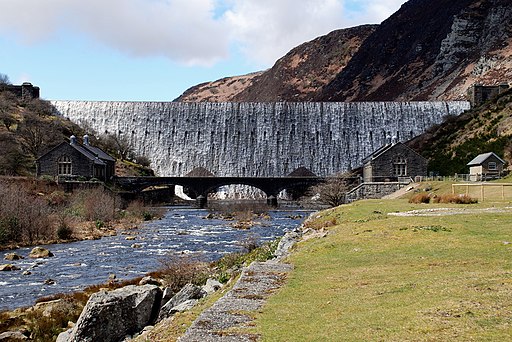 Caban Coch Dam over flowing