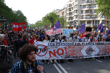"Stop TTIP" protests in Barcelona, Spain, 18 April 2015