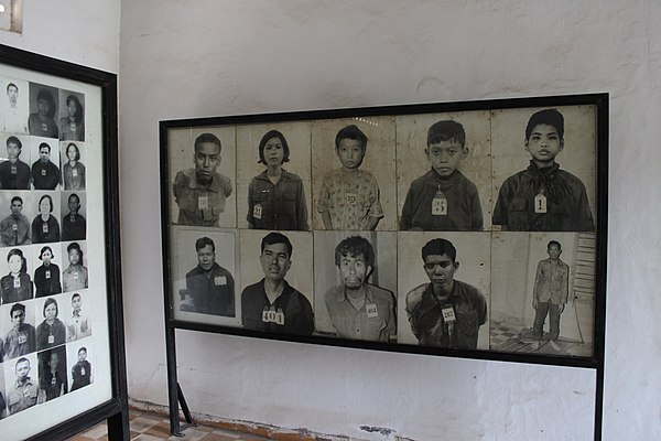 Rooms of the Tuol Sleng Genocide Museum contain thousands of photos taken by the Khmer Rouge of their victims