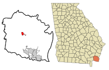 Camden County Georgia Incorporated and Unincorporated areas Woodbine Highlighted.svg