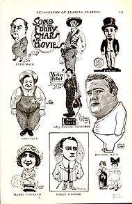 Caricature of Barry O'Moore (bottom, center) featured among other leading film comedians of 1915