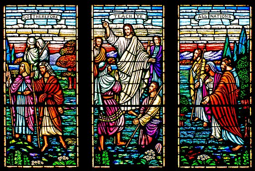 Carl Huneke's stained glass window - Go Therefore, Teach Ye All Nations at Campbell UCC, Campbell, CA