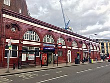 Chalk Farm tube station entrance on Adelaide Road. Chalk Farm tube station, March 2021.jpg