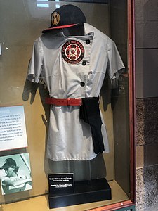 Reproduction 1944 Milwaukee Chicks uniform on display at Miller Park ChicksUniform MillerPark.jpg