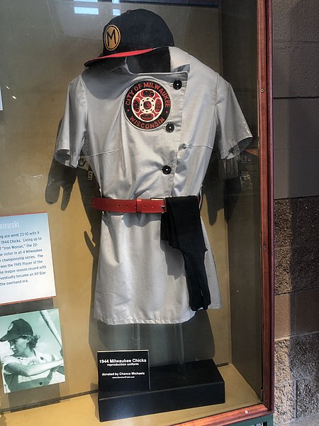 Reproduction 1944 Milwaukee Chicks uniform on display at Miller Park
