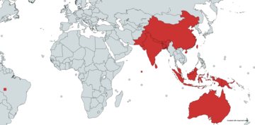 Countries to which Elaeocarpus ganitrus is native.