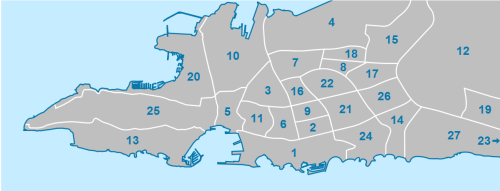 Karta som visar Splits stadsdistrikt.