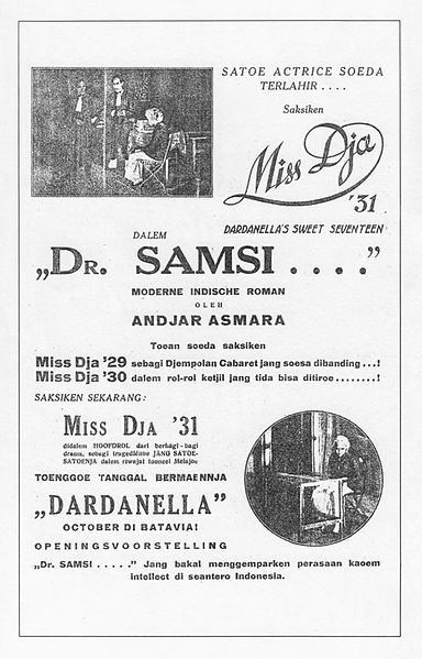 Advertisement for the premiere of Andjar's stageplay, Dr Samsi