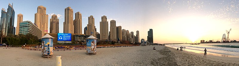 The Jumeirah Beach Residence is a residential development that has 40 towers, with 35 as residential and 5 as hotels. Dubai Marina The Beach.jpg