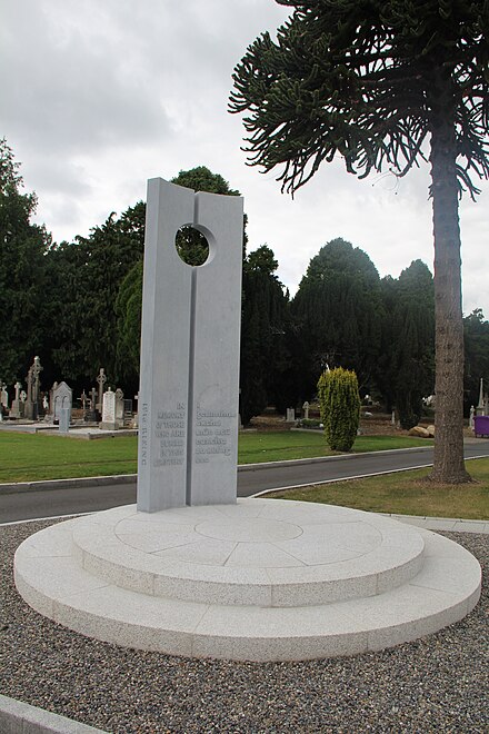 Memorial in Deansgrange Cemetery, where various civilians and members of the Irish Volunteer Army, Irish Citizen Army and British Army are buried