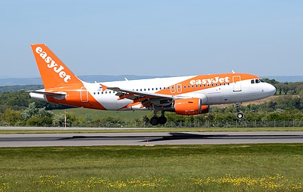 An EasyJet Europe Airbus A319 arrives at Bristol Airport in May 2019. This aircraft is registered in Austria as OE-LQQ.