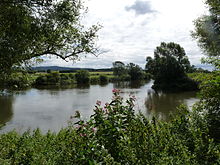 Die Eder (rechts) mündet bei Grifte in die Fulda (von hinten rechts nach links)